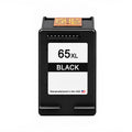 A black Remanufactured HP 65XL ink cartridge, shown front-facing on a solid white background.
