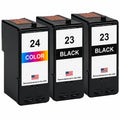 U.S. Remanufactured for Lexmark #23 2 Black / #24 1 Color Ink Cartridges 3-Pack