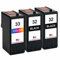 U.S. Remanufactured for Lexmark #32 2 Black / #33 1 Color Ink Cartridges 3-Pack