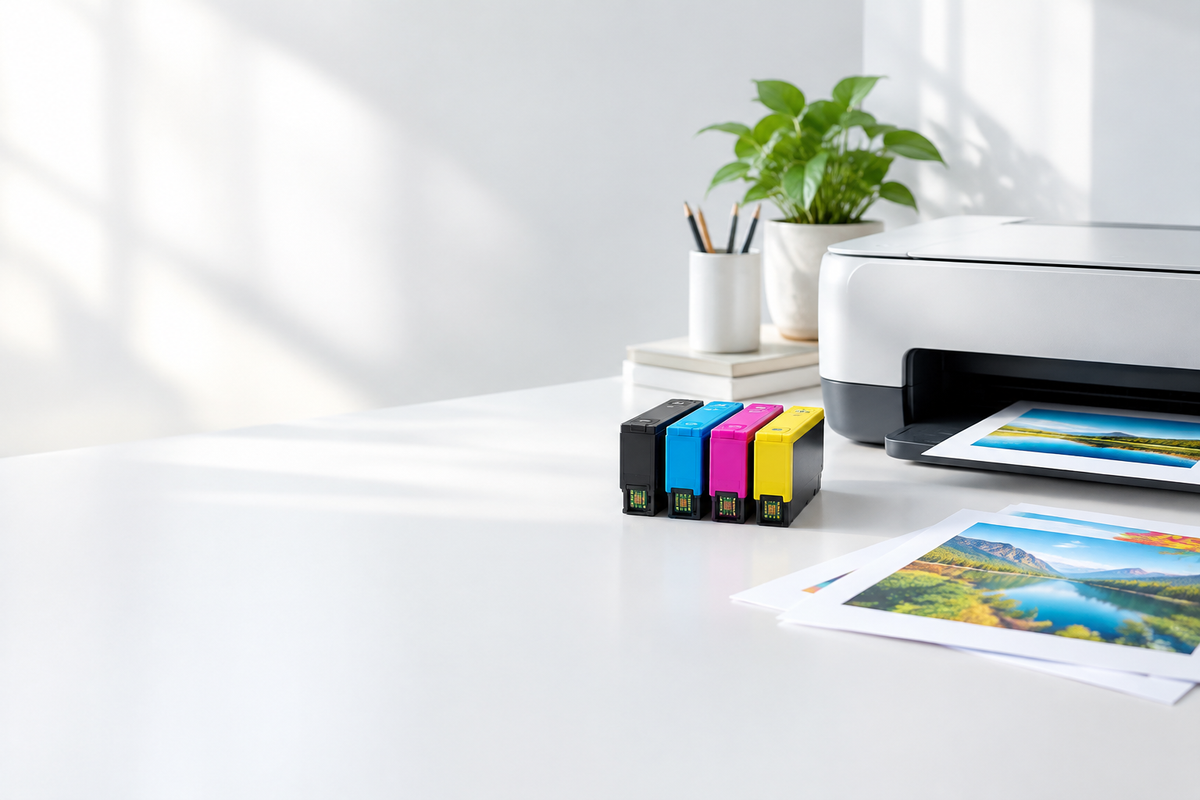 Bright storefront hero image for an ink-cartridge shop